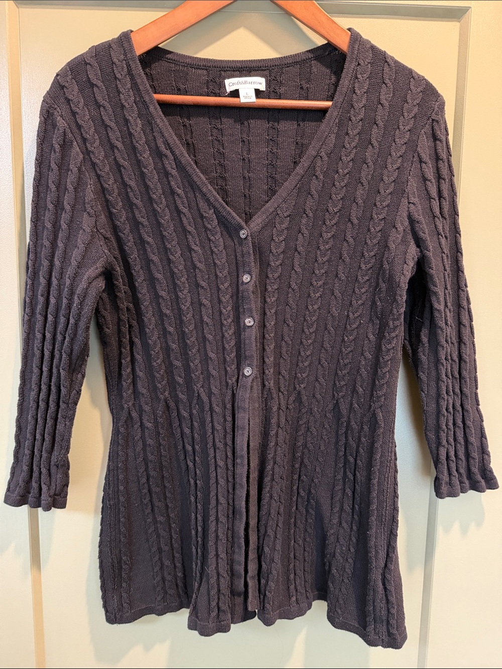 Croft & Barrow Women’s Black Cable Knit Button-Front Cardigan
